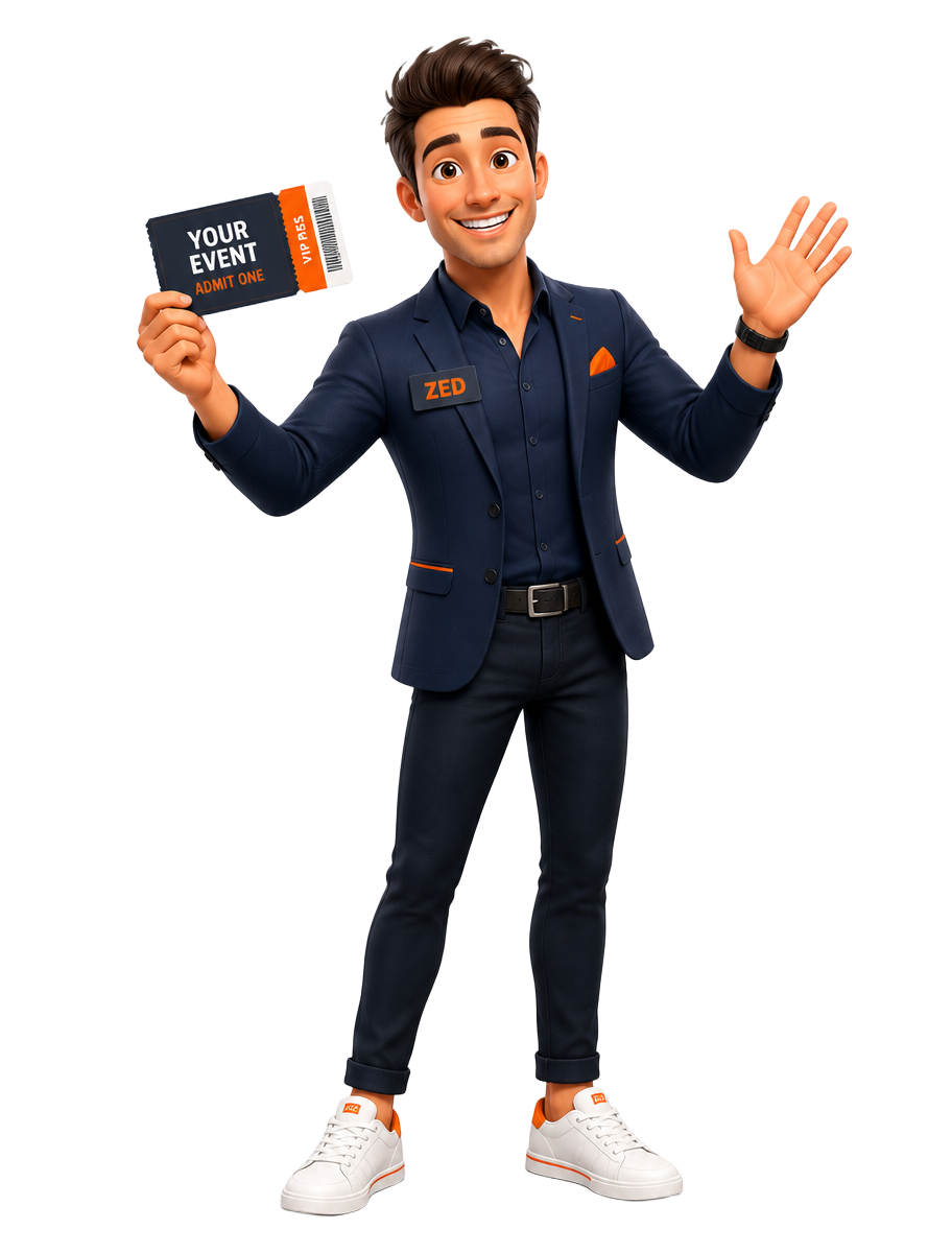 Justin, de Eventzz-gastheer, met een event ticket in de hand